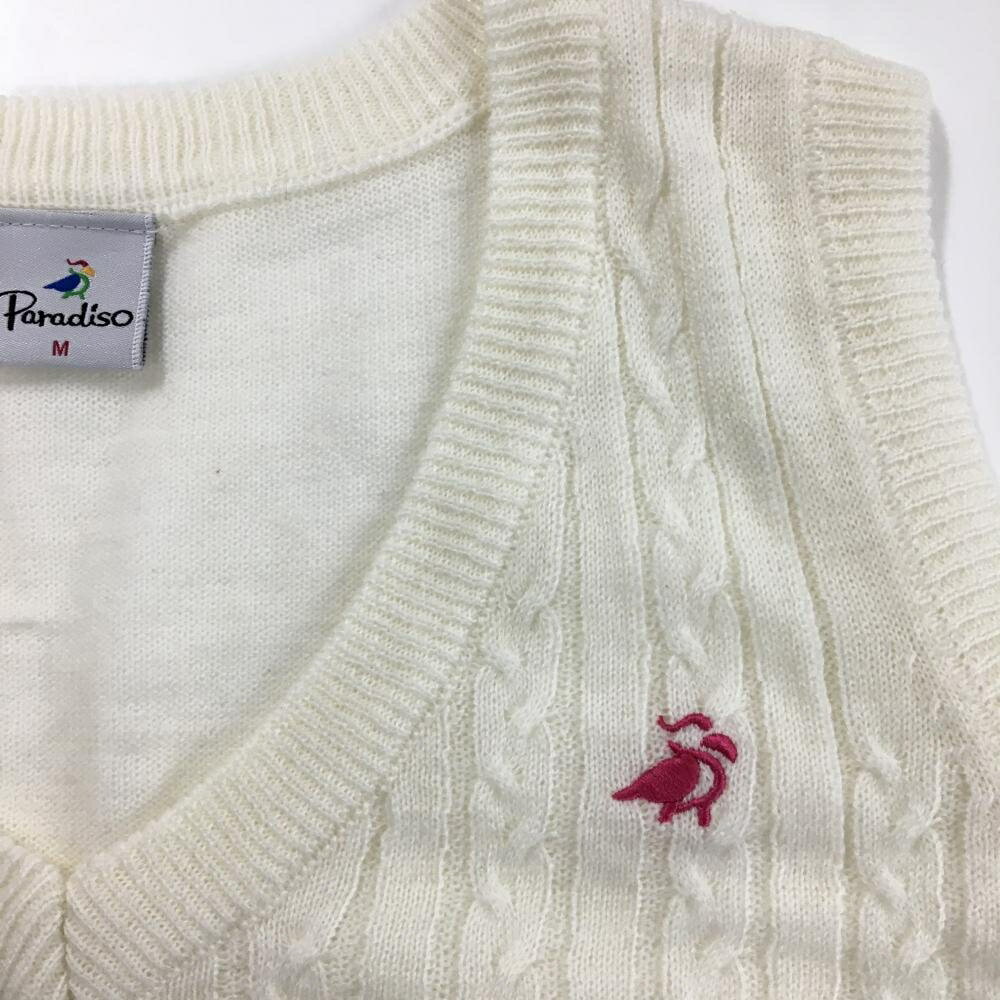 【超美品】パラディーゾ ニットベスト 白 ロゴピンク Vネック レディース M ゴルフ...