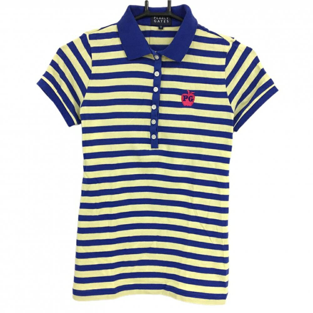【当店ポイント5倍！3月11日(火)1時59分まで！】パーリーゲイツ ニット半袖ポロシャツ ブルー×イエロー ボーダー レディース 0(S) ゴルフウェア PEARLY GATES