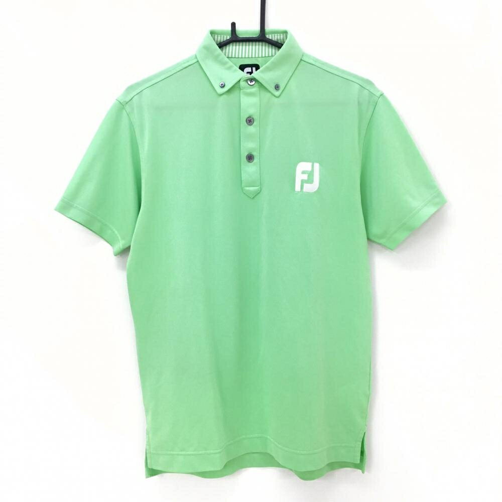 Other - フットジョイ 半袖ポロシャツ ライトグリーン×白 ボタンダウン ビッグロゴ刺しゅう メンズ M ゴルフウェア FootJoy