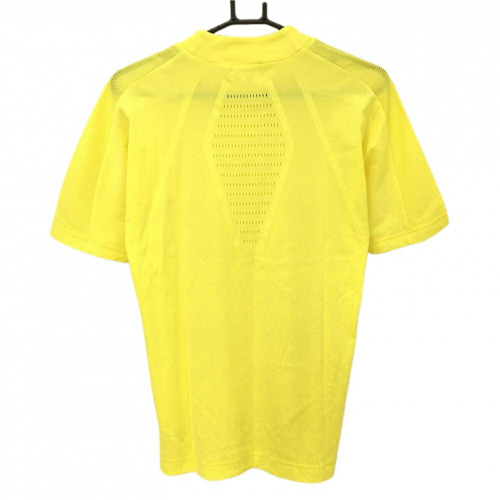 【美品】マークアンドロナ 半袖ハイネックシャツ イエロー 一部メッシュ生地 背面パンチング メンズ 44(S) ゴルフウェア MARK＆LONA