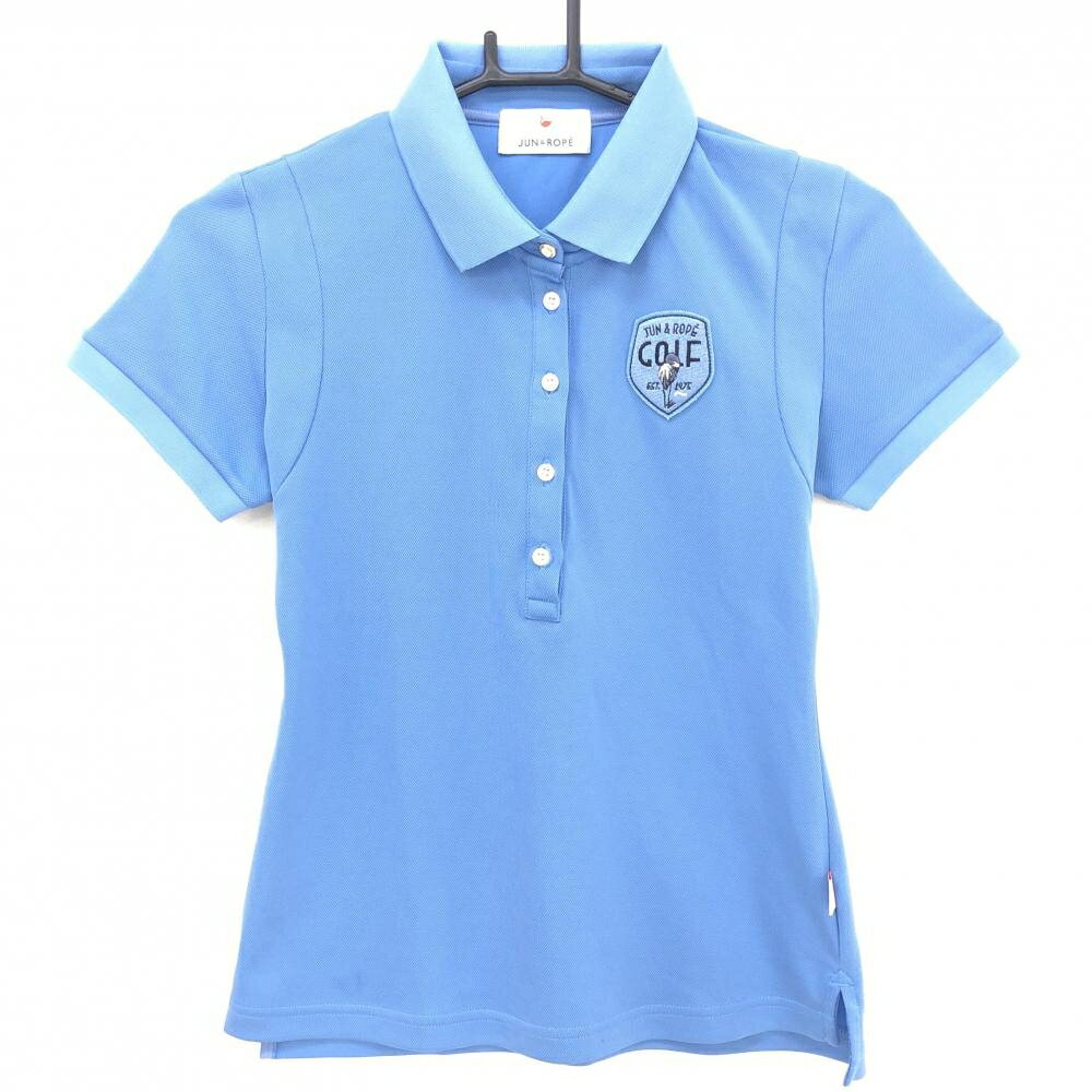 Golf - 【超美品】ジュンアンドロペ 半袖ポロシャツ ライトブルー バックフラミンゴプリント 胸元ワッペン レディース S ゴルフウェア JUN＆ROPE