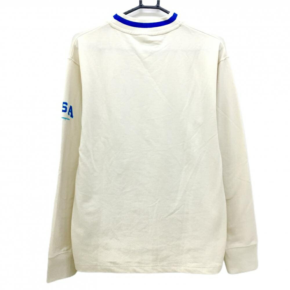 チャンピオン 長袖ハイネックシャツ ベージュ×ブルー ロゴプリント メンズ LARGE ゴルフウェア Champion