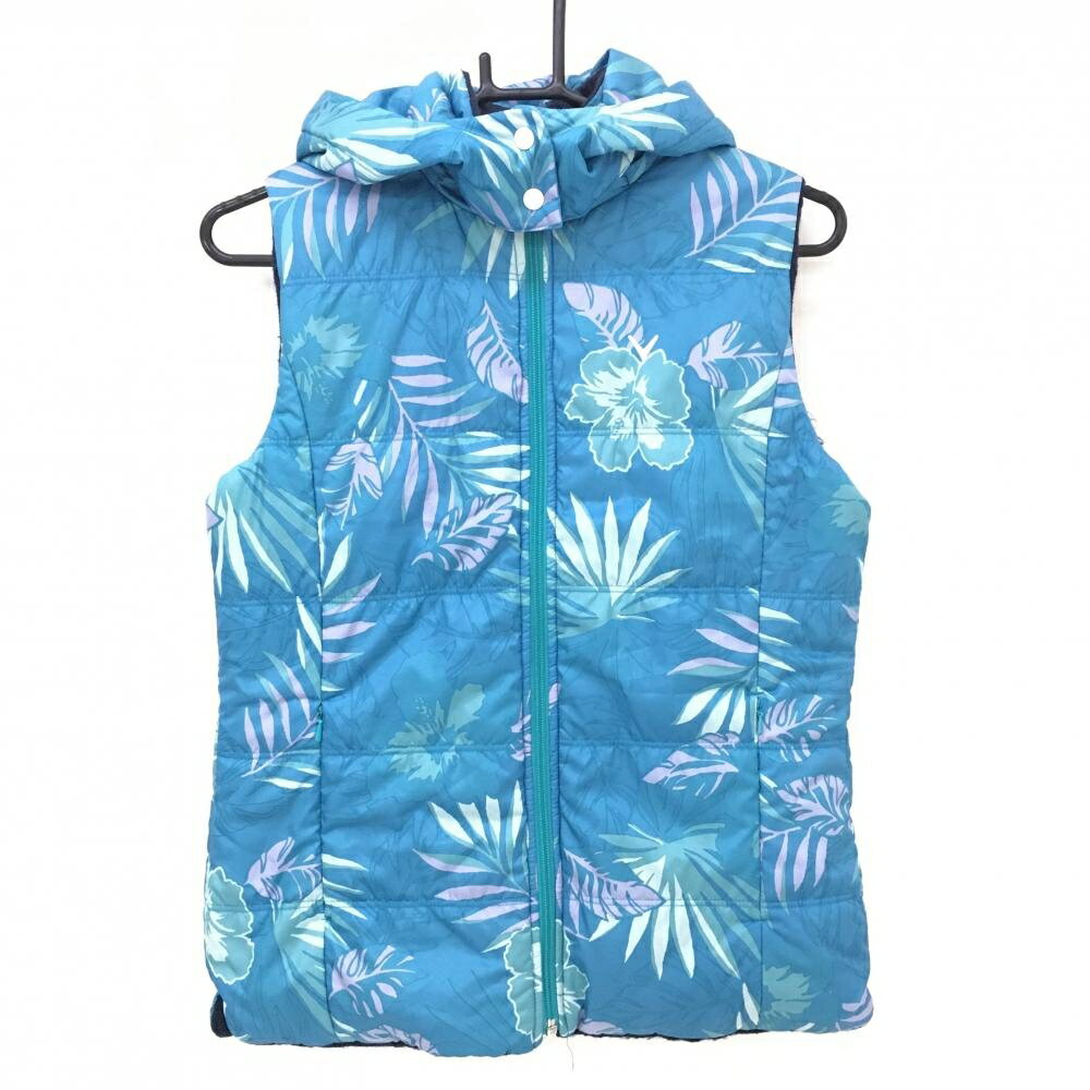 【美品】キャロウェイ 中綿リバーシブルベスト ライトブルー×ライトグリーン ハイビスカス柄 レディー..