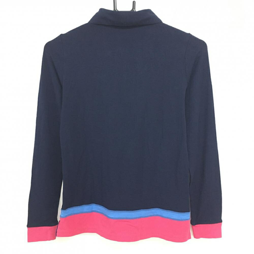 ブラックアンドホワイト 長袖ポロシャツ ネイビー×ピンク ハーフジップ ストレッチ レディース 1(S) ゴルフウェア Black＆White