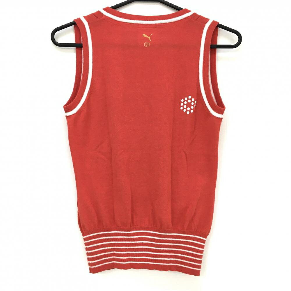 【美品】プーマ ニットベスト レッド×白 Vネック ポケット レディース S ゴルフウェア PUMA