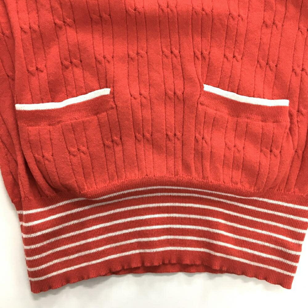 【美品】プーマ ニットベスト レッド×白 Vネック ポケット レディース S ゴルフウェア PUMA