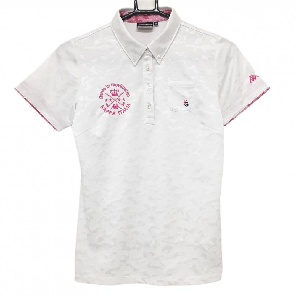Kappa - 【美品】カッパ 半袖ポロシャツ 白 カモフラ地模様 刺しゅうピンク レディース M ゴルフウェア Kappa
