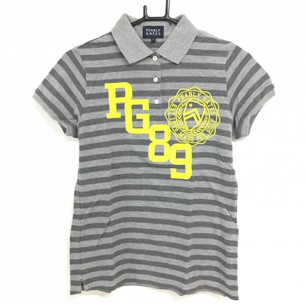 Shirts - パーリーゲイツ 半袖ポロシャツ ライトグレー×グレー ボーダー レディース 1(M) ゴルフウェア PEARLY GATES