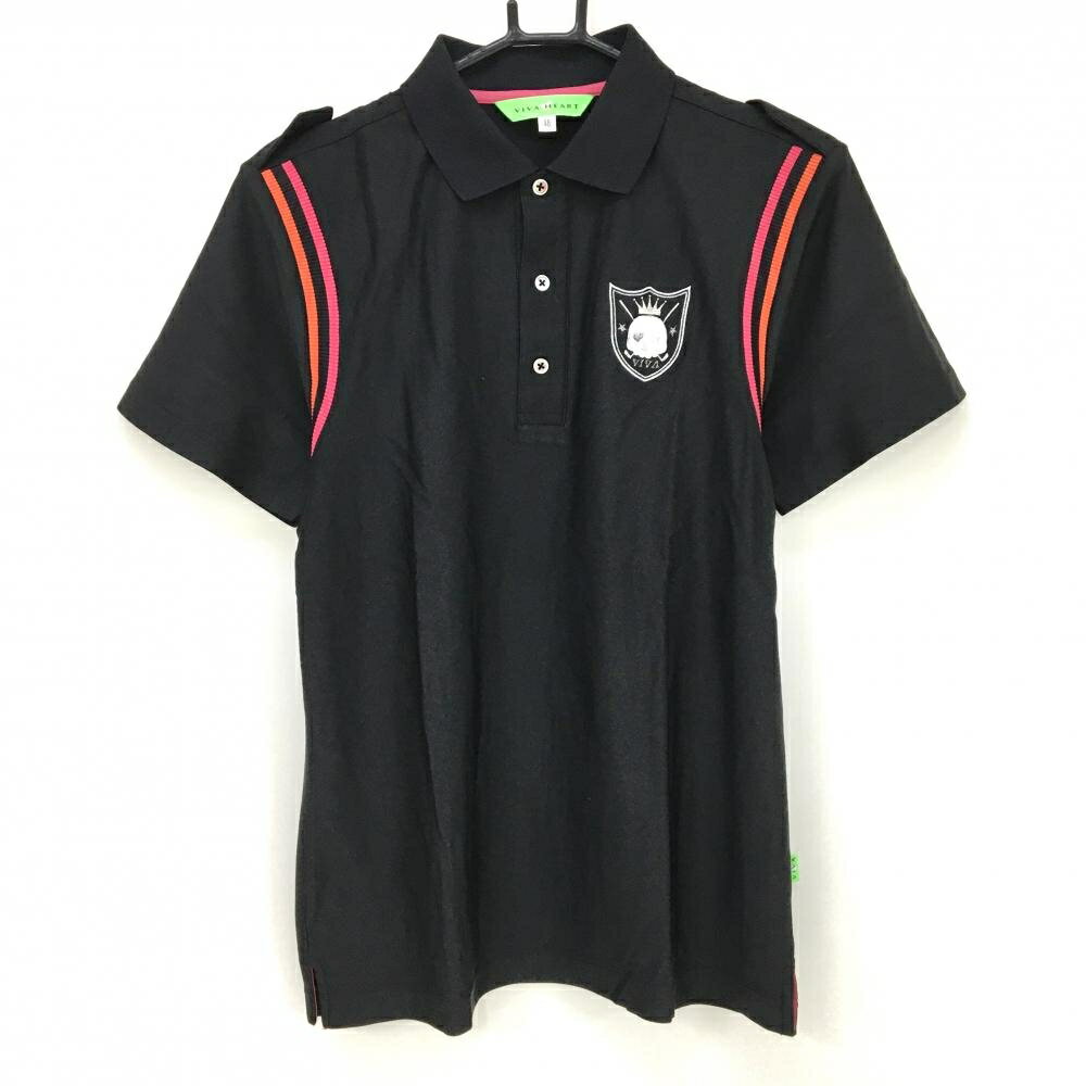 【25%OFFクーポン配布中！9/14まで】ビバハート 半袖ポロシャツ 黒×ピンク スカル刺しゅう メンズ 48(M) ゴルフウェア VIVA HEART