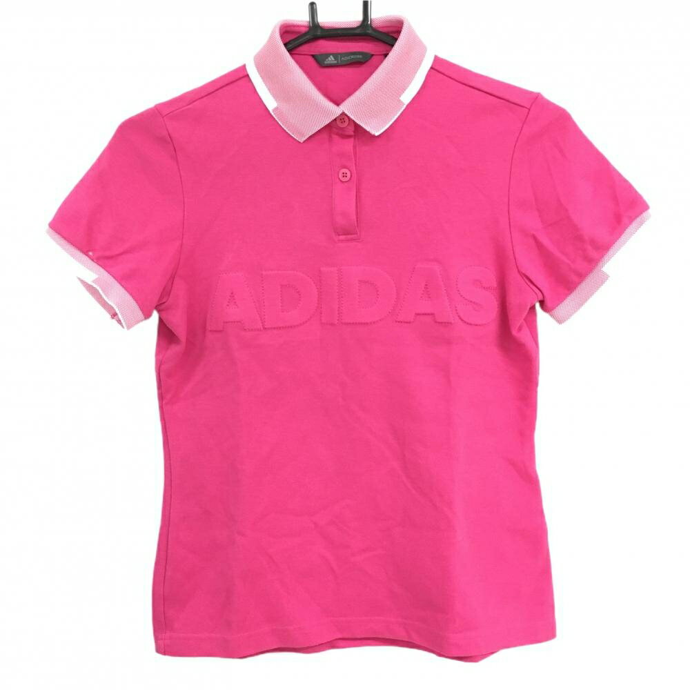 アディダス 半袖ポロシャツ ピンク×白 立体ロゴ レディース M ゴルフウェア adidas