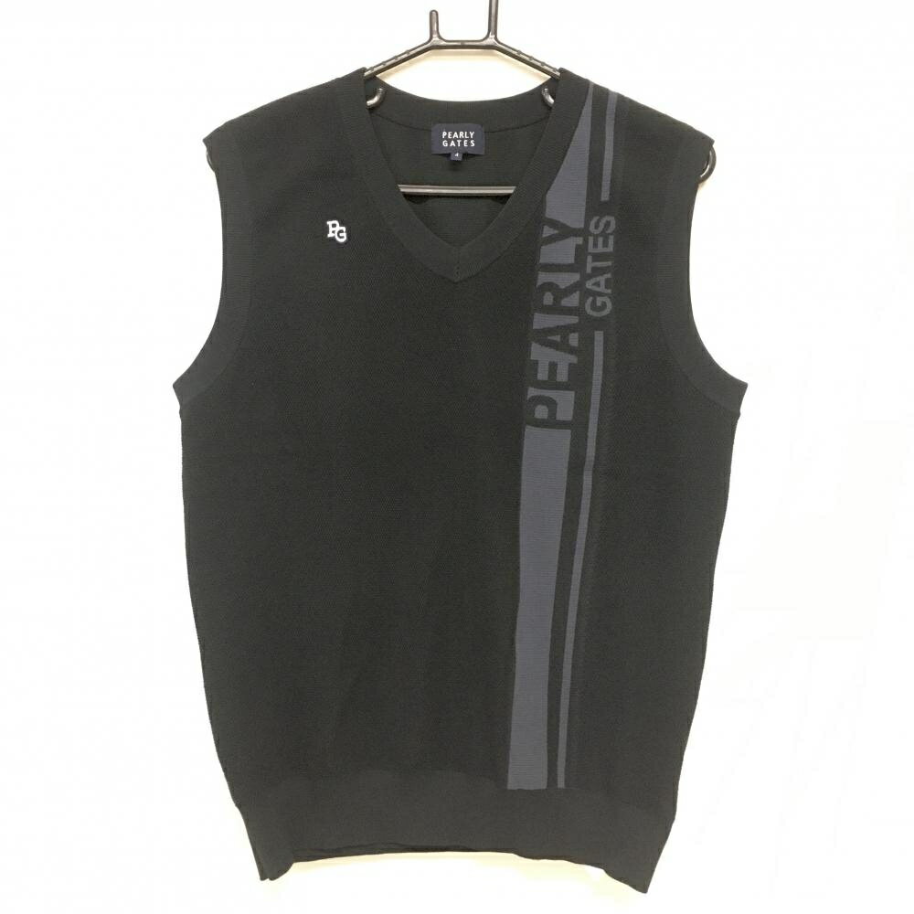 【美品】パーリーゲイツ ニットベスト ダークネイビー×グレー Vネック ロゴ刺しゅう メンズ 4(S) ゴル..