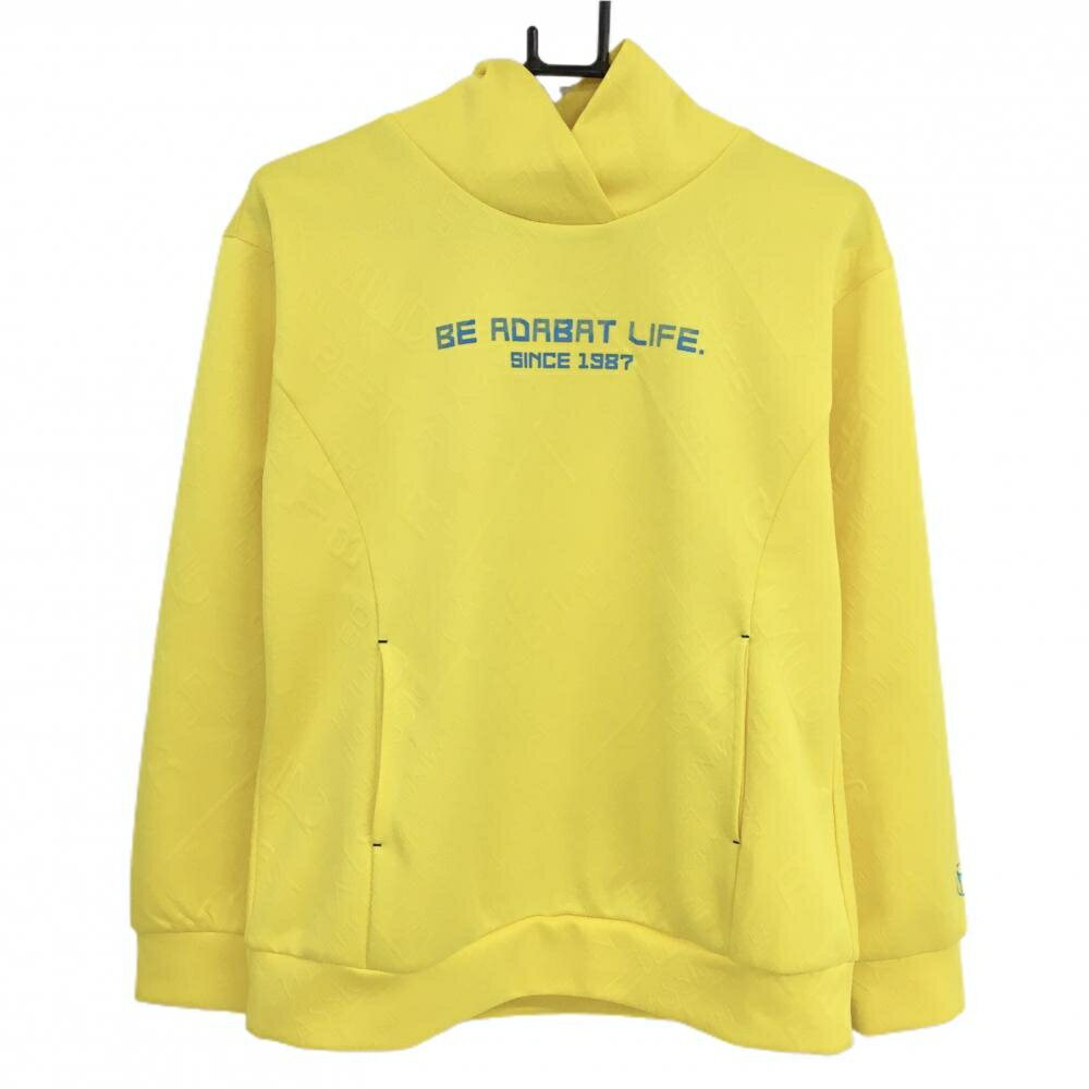 超美品】アダバット トレーナー イエロー×ライトブルー 英字総柄 凸凹 