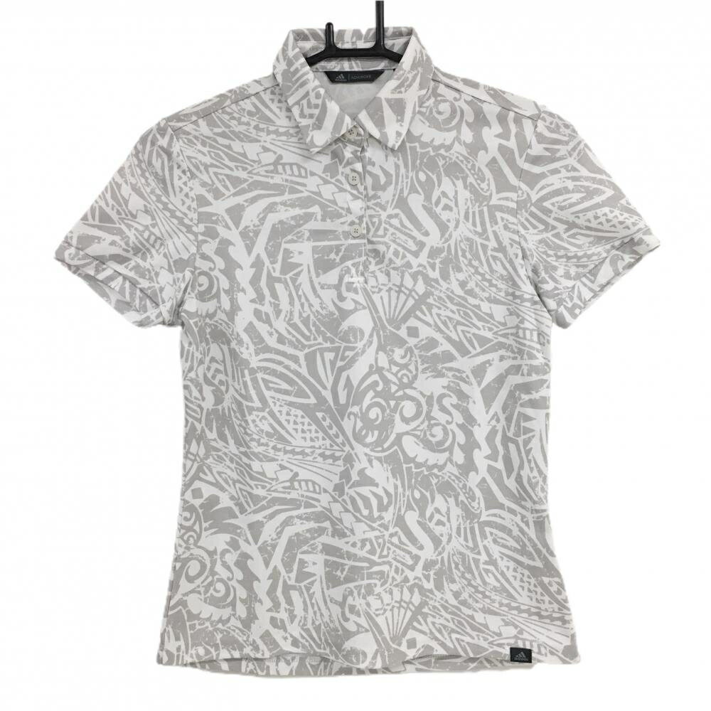 【美品】アディダス 半袖ポロシャツ 白×グレー 総柄 ADICROSS レディース M ゴルフウェア adidas