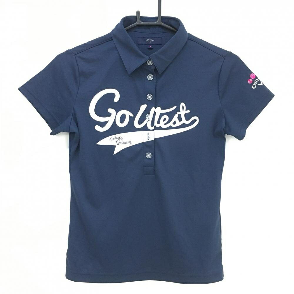 Shirts - 【美品】キャロウェイ 半袖ポロシャツ ネイビー×白 フロント英字 レディース M ゴルフウェア Callaway