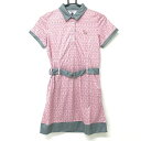 ★特価★【超美品】エフィカス 半袖ポロワンピース スモーキーピンク×グレーグリーン レディース 1(S) ゴルフウェア efficace