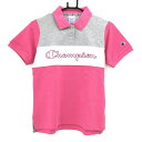 【美品】チャンピオン 半袖ポロシャツ ピンク×グレー フロントロゴ レディース M ゴルフウェア Champion