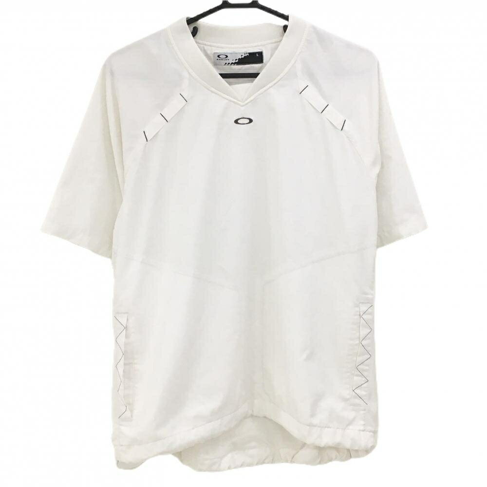【当店ポイント5倍！4月1日限り！】【超美品】オークリー 半袖スニード 白×黒 ポケット口ステッチ 裏地メッシュ メンズ L ゴルフウェア Oakley