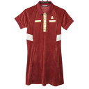 ★特価★【超美品】マークアンドロナ 半袖ポロワンピース レッド×白 ベロア スカル レディース 38(M) ゴルフウェア MARK&LONA