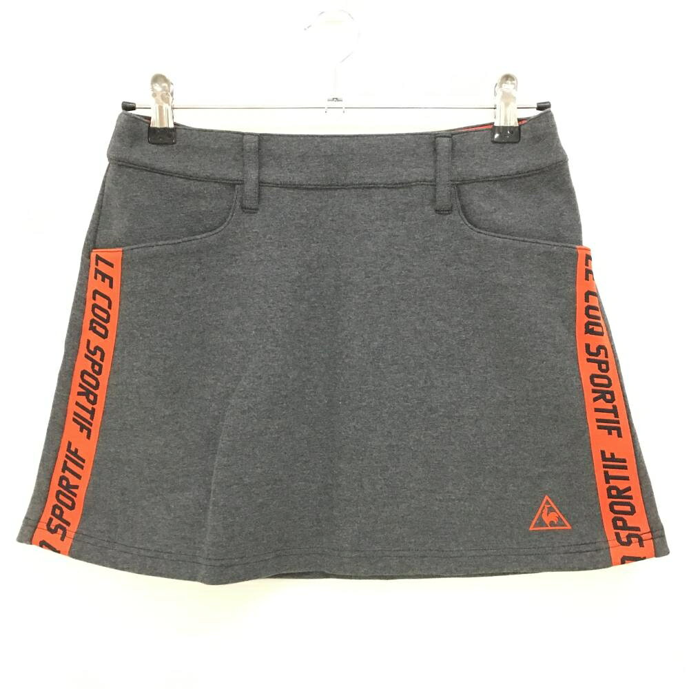 【超美品】ルコック スカート グレー×オレンジ サイドロゴライン ストレッチ レディース 11 ゴルフウェア le coq sportif