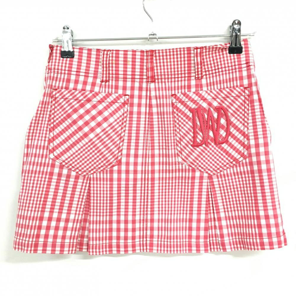 【美品】ダンスウィズドラゴン スカート レッド×白 チェック レディース 2(M) ゴルフウェア Dance With Dragon
