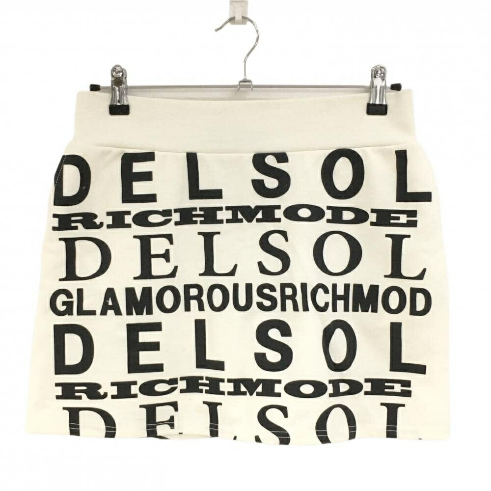 デルソル スカート アイボリー×黒 ロゴ総柄 内側インナーパンツ 裾汚れ レディース L ゴルフウェア DEL..