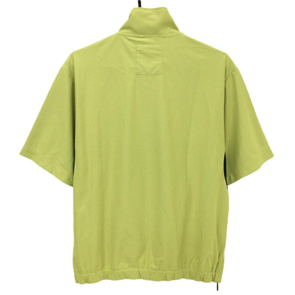 ルコック 半袖ブルゾン ライムイエロー×ネイビー ハーフジップ ロゴプリント メンズ M ゴルフウェア le coq sportif