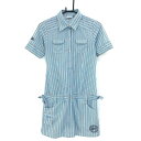 ★特価★【超美品】フィラゴルフ 半袖ポロワンピース ライトブルー×グレー ストライプ ドット レディース M ゴルフウェア FILA GOLF