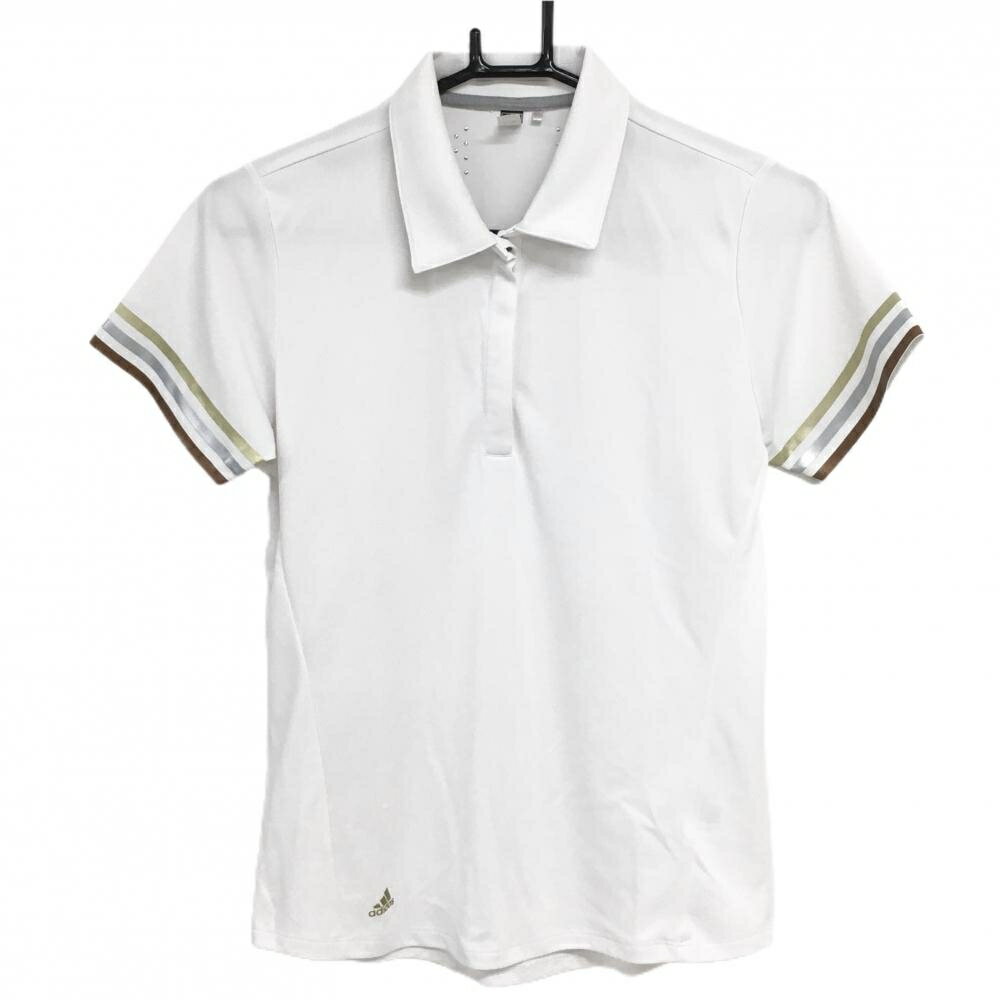 アディダス 半袖ポロシャツ 白×ゴールド 袖ライン レディース L/G ゴルフウェア adidas
