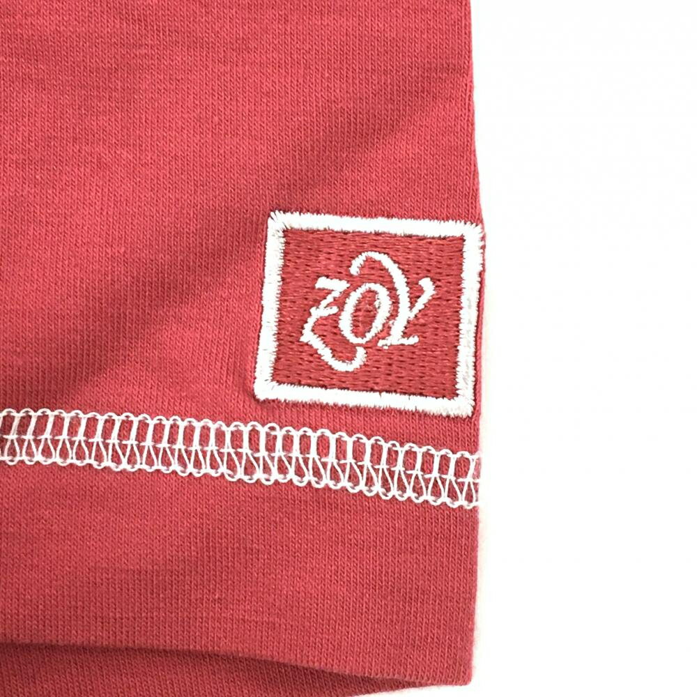【超美品】ゾーイ 半袖ハイネックシャツ ピンク×白 フロント刺しゅう レディース 38(M) ゴルフウェア ZOY