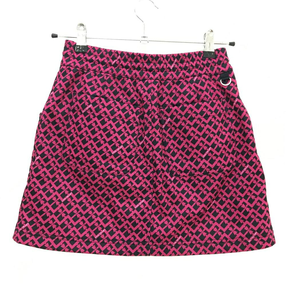 【超美品】ビバハート スカート ピンク×黒 総柄 フロントジップ 裏起毛 ウエストドローコード レディース 38(S) ゴルフウェア VIVA HEART
