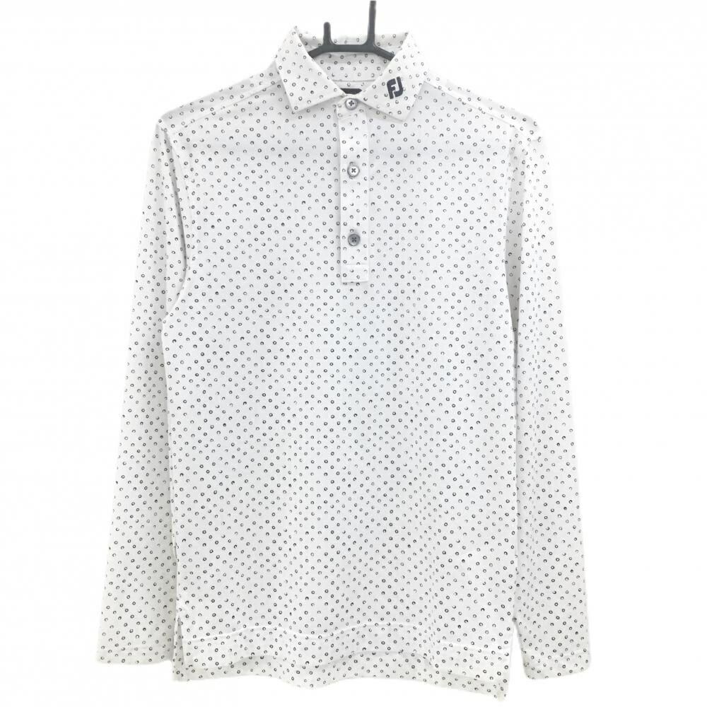 【超美品】フットジョイ 長袖ポロシャツ 白×ネイビー 線書きドット 襟ロゴ刺しゅう メンズ S ゴルフウ..