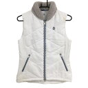 ★特価★マンシングウェア 中綿ベスト 白 総柄織生地 ネックボア レディース M ゴルフウェア Munsingwear