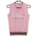 ★特価★【美品】カッパ ニットベスト ピンク フロントロゴ カシミヤ混 レディース M ゴルフウェア Kappa