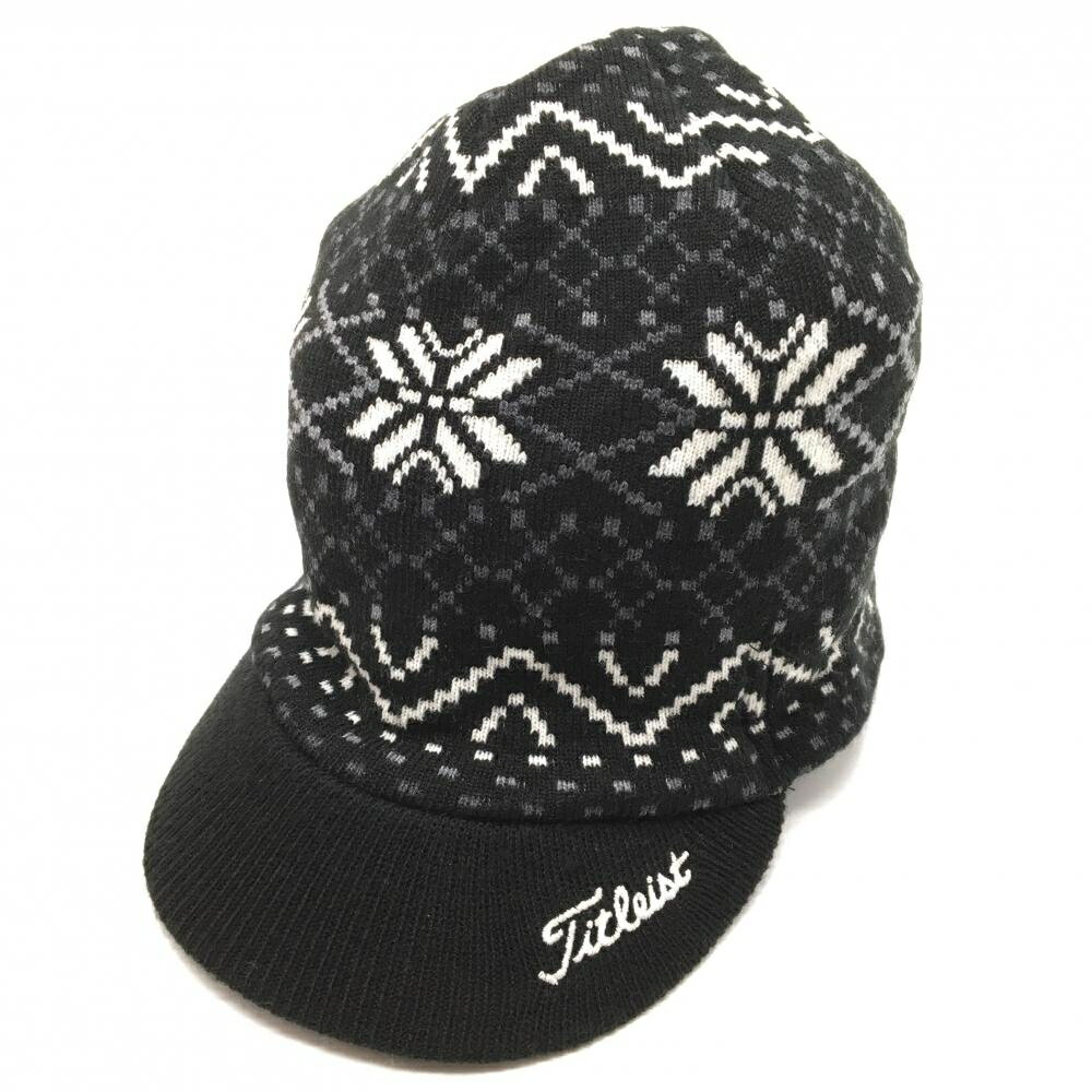 タイトリスト つば付きニット帽 黒×白 ロゴ刺しゅう 表記なし ゴルフウェア TITLEIST