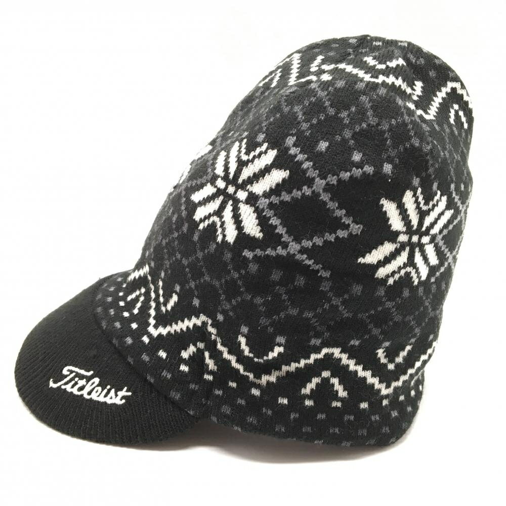 タイトリスト つば付きニット帽 黒×白 ロゴ刺しゅう 表記なし ゴルフウェア TITLEIST