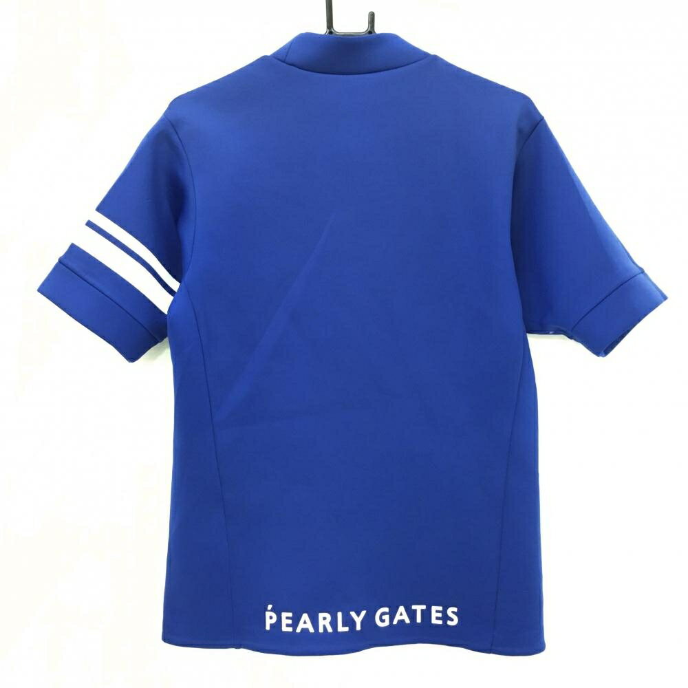 【美品】パーリーゲイツ 半袖ハイネックプルオーバー ブルー×白 メンズ 4(M) ゴルフウェア PEARLY GATES