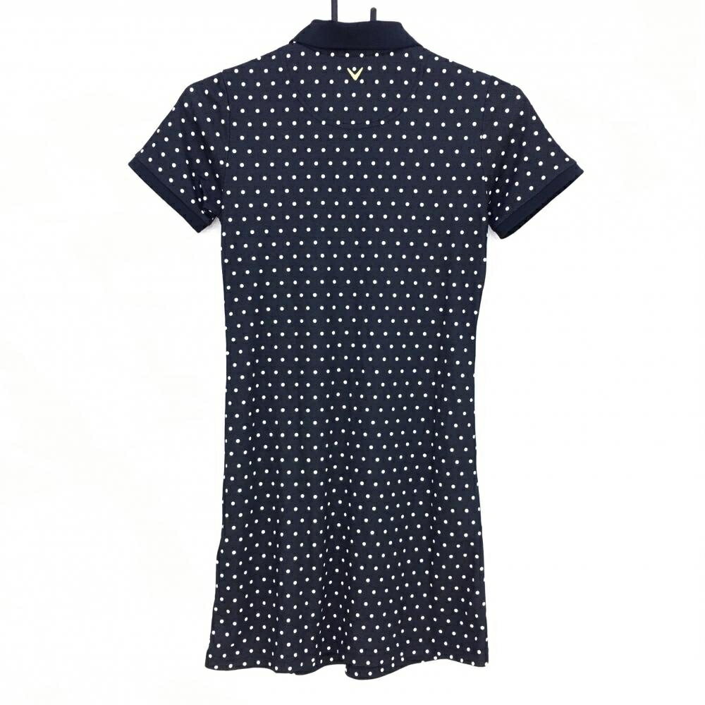 【超美品】キャロウェイ 半袖ポロワンピース 黒×白 ドット 総柄 ロゴ刺しゅう レディース S ゴルフウェア Callaway