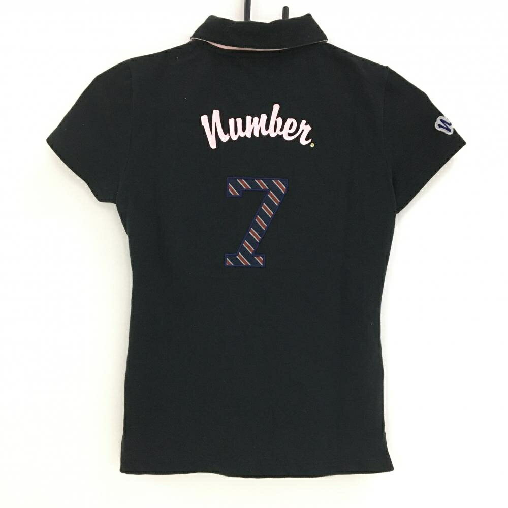 【美品】サマンサタバサ No.7 半袖ポロシャツ 黒 後ろ一部斜めストライプ レディース 36(S) ゴルフウェア Samantha Thavasa