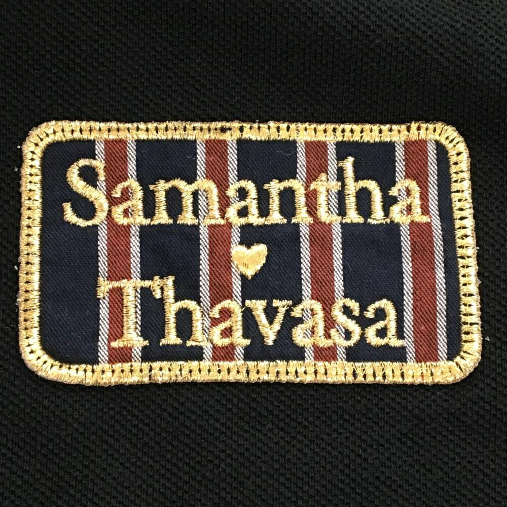 【美品】サマンサタバサ No.7 半袖ポロシャツ 黒 後ろ一部斜めストライプ レディース 36(S) ゴルフウェア Samantha Thavasa