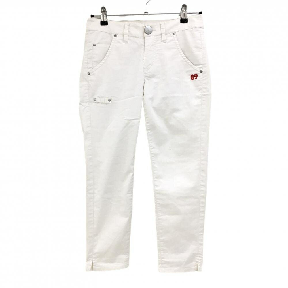 ★特価★【美品】パーリーゲイツ パンツ 白 ニコちゃん スマイル ティー装着可 レディース 0(S) ゴルフウェア PEARLY GATES