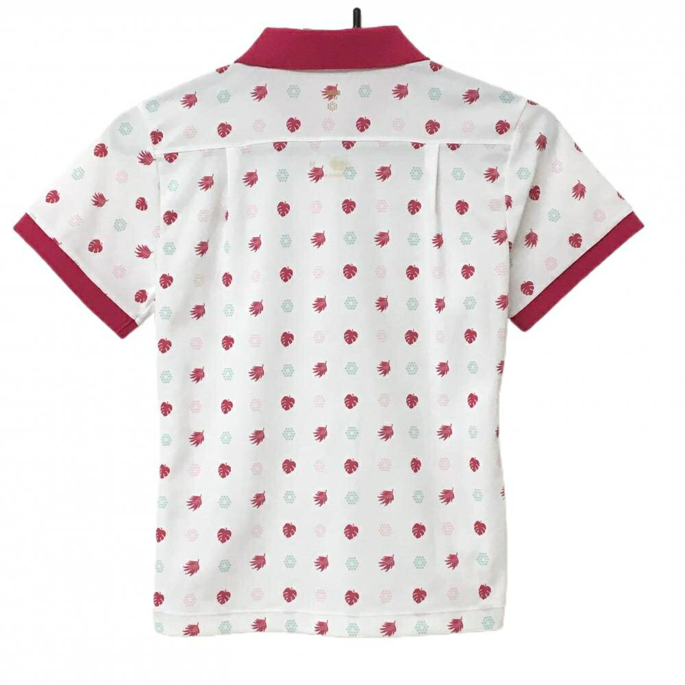 【美品】プーマ 半袖ポロシャツ 白×ピンク 総柄 ロゴ刺しゅう レディース M ゴルフウェア PUMA