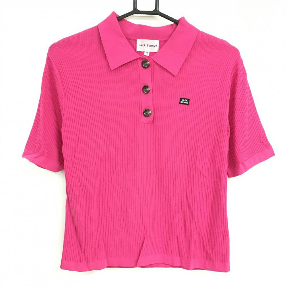 【超美品】ジャックバニー ニット5分袖ポロシャツ ピンク レーヨン混 レディース 1(M) ゴルフウェア 20..