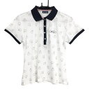 ★特価★【美品】リンゴル 半袖ポロシャツ 白×グレー リンゴ柄 レディース M ゴルフウェア ringol