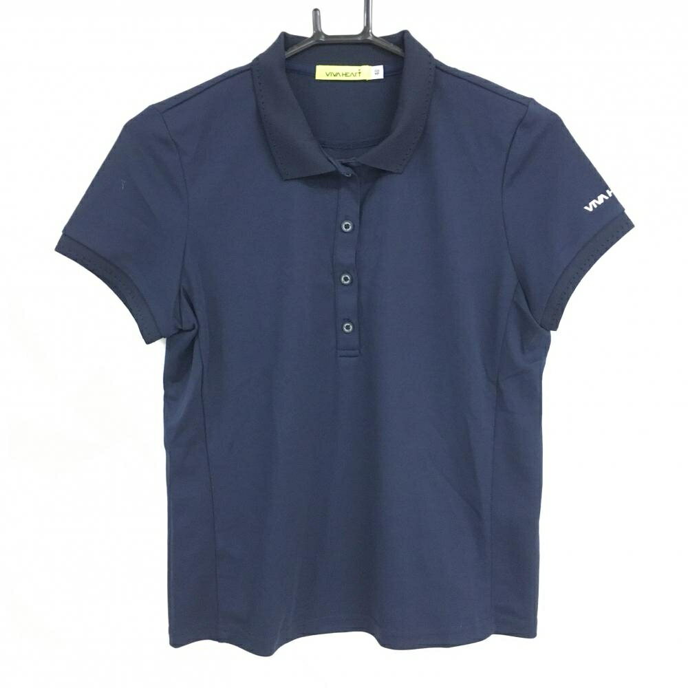 VIVA HEART - 【超美品】ビバハート 半袖ポロシャツ ネイビー 袖ロゴ レディース 40(M) ゴルフウェア VIVA HEART