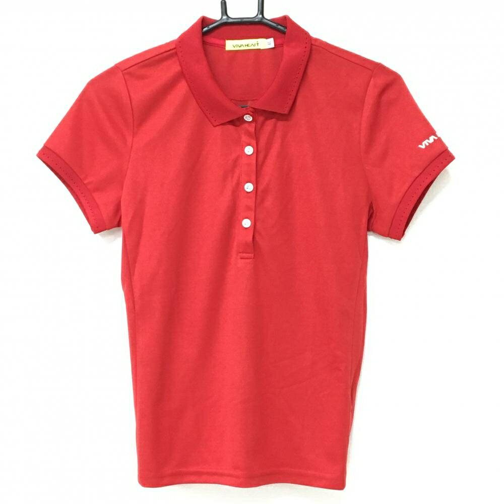 VIVA HEART - 【超美品】ビバハート 半袖ポロシャツ レッド 袖ロゴ レディース 40(M) ゴルフウェア VIVA HEART