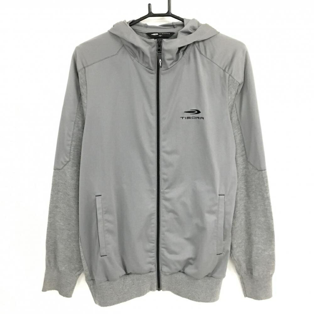 【美品】ティゴラ ニットジップパーカー グレー×黒 異素材切替 メンズ L ゴルフウェア TIGORA