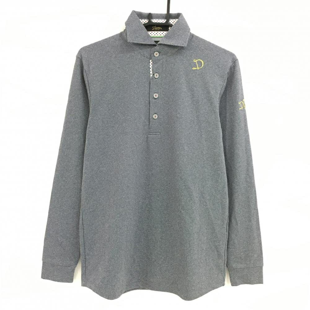 【新品】ドレモア 長袖ポロシャツ ネイビー×白 シャンブレー Primeflex ストレッチ メンズ M ゴルフウェア DLEMORE