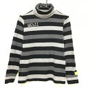 ★特価★【美品】フラットゴルフ 長袖ハイネックシャツ 黒×グレー ボーダー レディース M ゴルフウェア FLATGOLF