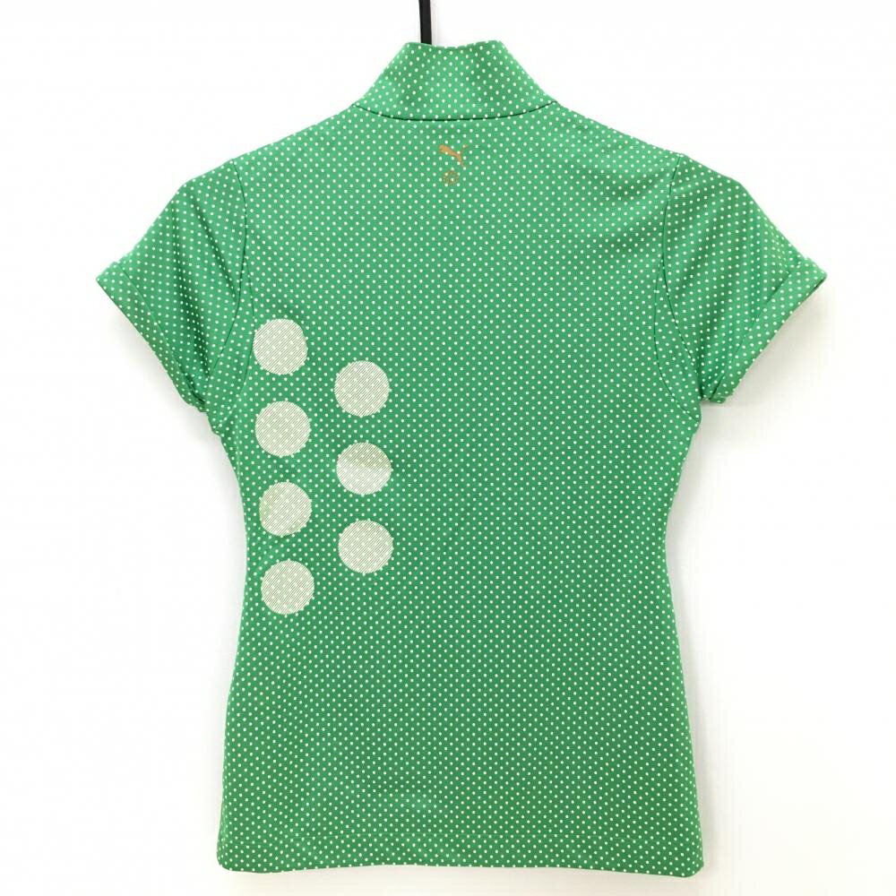 【超美品】プーマ 半袖ポロシャツ グリーン×白 ピンドット ハーフジップ レディース S ゴルフウェア PUMA