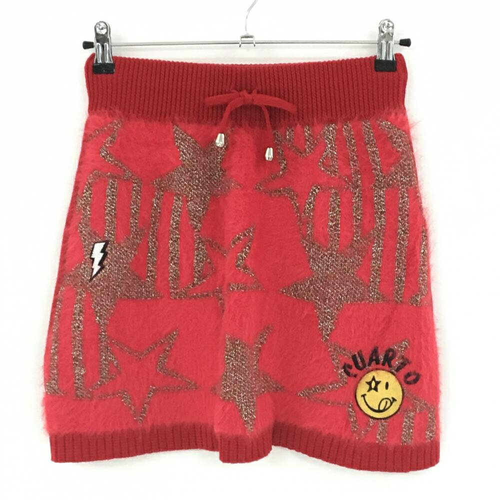 【超美品】クアルトユナイテッド モヘアニットスカート レッド×シルバー ラメ ニコちゃん レディース S..